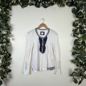 Postmark Anthropologie Ruffle Flare Long Sleeve Henley Top White Women’s Size S